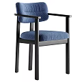 Modern Dining Chairs With Wooden And Metal Frames Light Gray And Blue Fabric Cushions