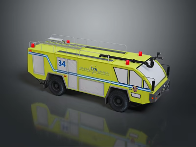 Yellow Fire Truck Model With 34 170 Fire Department And Red Emergency Lights 3d model