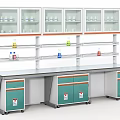 Functional Laboratory Setup With Lab Bench Glass Fronted Cabinets And Storage Shelves