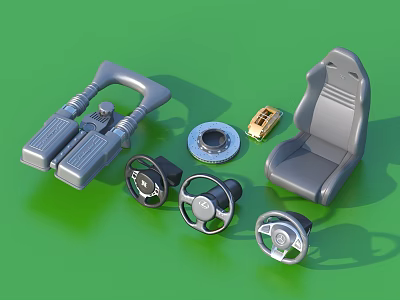 Car Interior Components Including Steering Wheels Driver Seat Pedals And Control Module 3d model