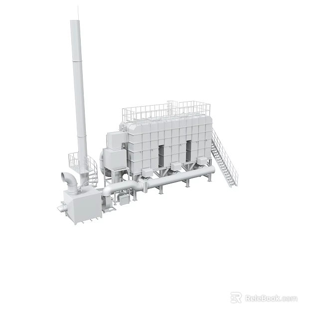 Industrial Mechanical Equipment Structure With Pipes Ladders And Platform Components 3d model 