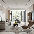 Modern Living And Dining Room Interior Design With Sofa Coffee Table TV Wall And Accent Chair