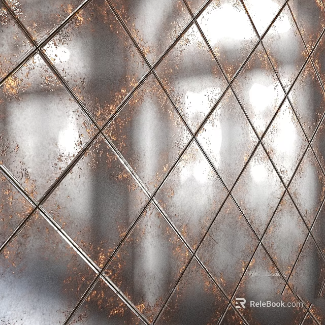 Rusted Metal Diamond Grid Surface Featuring Shiny Reflections And Textured Patterns 3d model 