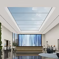 Modern Spacious Public Service Hall With Vertical Green Wall And Large Glass Skylight Interior Design