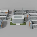 Modern School Building Models With Multiple Multi Story Structures Central Design And Gray Exterior 3d model