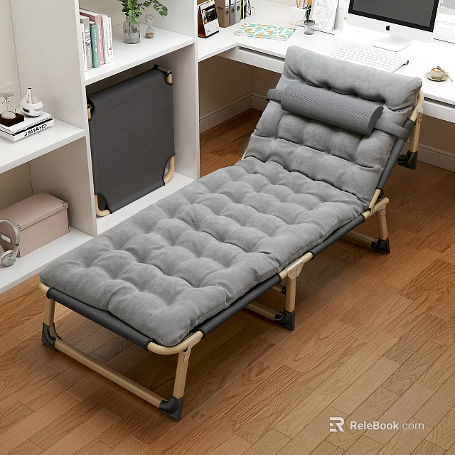 Gray Folding Bed With Thick Mattress In Indoor Living Area 3d model 