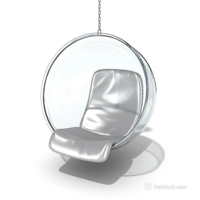 Elegant Modern Transparent Spherical Hanging Chair Featuring Silver Leather Seat Design 3d model 