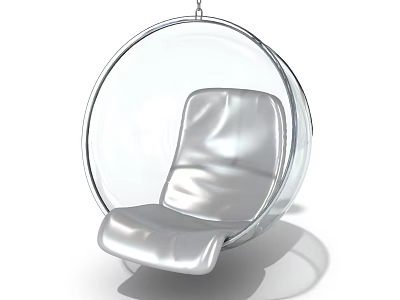 Elegant Modern Transparent Spherical Hanging Chair Featuring Silver Leather Seat Design 3d model