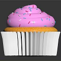 Sweet Cupcake Featuring Pink Frosting Colorful Sprinkles in White Paper Liner on Black Background