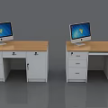 Dual Office Desks With Wooden Top White Drawers And Computer Monitors