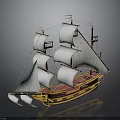 Vintage Sailing Ship Model Featuring White Sails And Wooden Hull Design
