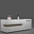 Modern Marble Reception Desk With Built in Lighting Company Logo And Staff In Office