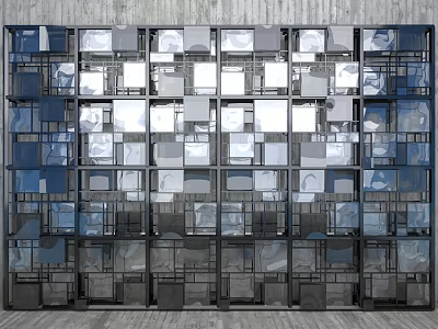 Modern Geometric Room Divider With Metal Frame And Square Glass Panels 3d model