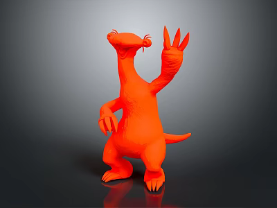 3D Modeled Orange Standing Creature With Long Snout Raising Clawed Hand 3d model