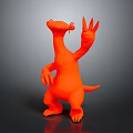 3D Modeled Orange Standing Creature With Long Snout Raising Clawed Hand