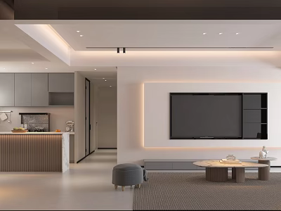 Modern Living Dining Room Interior With TV Wall Coffee Table And Ambient Lighting 3d model