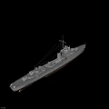 Gray Warship As Water Transport With Smokestack Mast And Hull Structure