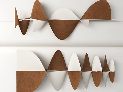 Modern Wall Decor With Brown White Abstract Wave And Cone Shapes 3d model