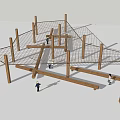 Outdoor Wooden Playground Climbing Equipment with Net Structure and Wooden Posts for Kids Activity