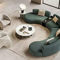 Modern Curved Green Sofa And Round Coffee Table Set With Light Armchairs