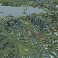 Birds Eye View Urban Planning With Central Lake Green Spaces And Surrounding Buildings