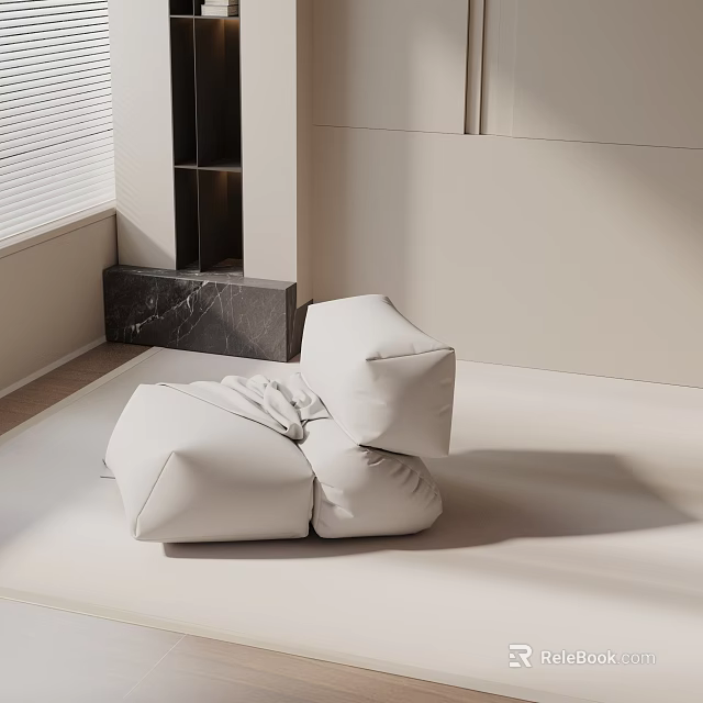 White Minimalist Lounge Chair In Modern Interior With Marble Accent Soft Lighting And Plush Cushions 3d model 