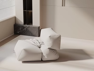 White Minimalist Lounge Chair In Modern Interior With Marble Accent Soft Lighting And Plush Cushions 3d model