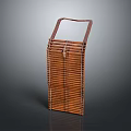 Traditional Handwoven Bamboo Basket With Brown Handle And Woven Strip Pattern