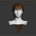 3D Character Head Model With Red Hair And White Facial Features On Gray Background