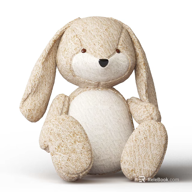 Cute Plush Bunny Doll With Long Ears Soft Beige And White Fabric 3d model 
