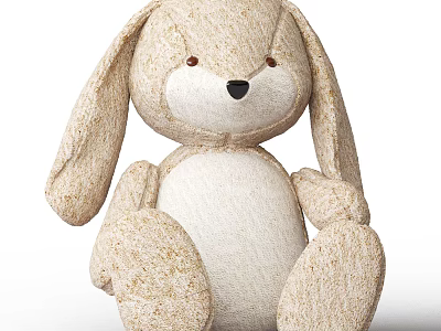Cute Plush Bunny Doll With Long Ears Soft Beige And White Fabric 3d model