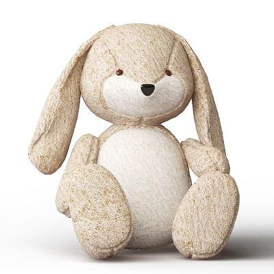 Cute Plush Bunny Doll With Long Ears Soft Beige And White Fabric 3d model