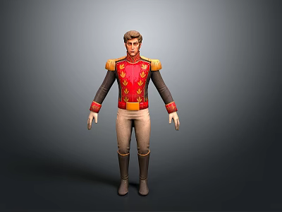 Man In Red Jacket With Gold Decorations Beige Pants And Black Boots 3d model