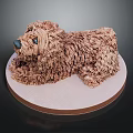 Brown Dog Shaped Cake With Fluffy Texture On Round Decorative Base 3d model