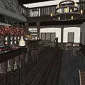 Hotel Lobby Interior With Wooden Floor Chandelier Bar Counter And Balcony