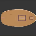 Wooden Small Watercraft With Brown Interior And Blue Striped Design Details