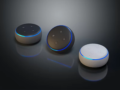Modern Smart Speakers With Round Design Blue Indicator Lights And Multiple Colors 3d model