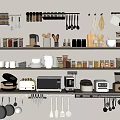 Modern Organized Kitchen With Essential Appliances And Supplies On Open Shelves