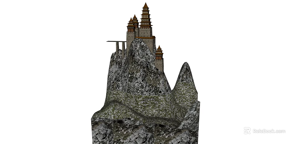 Traditional Pagoda Complex Standing On Rocky Mountain Peak With Ancient Architectural Design 3d model 