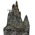 Traditional Pagoda Complex Standing On Rocky Mountain Peak With Ancient Architectural Design