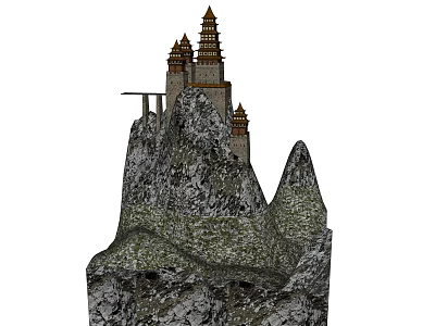 Traditional Pagoda Complex Standing On Rocky Mountain Peak With Ancient Architectural Design 3d model