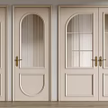 Modern Cream Colored Hinged Doors With Glass Panels And Golden Door Handles