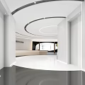Modern Minimalist White Lobby Reception Desk With Circular Ceiling And Elevators 3d model