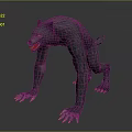 Crouching Werewolf Creature With Gray Fur Open Mouth Red Teeth Sharp Claws 3d model