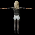 Blonde Woman With Arms Outstretched Wearing Black Jacket White Shorts Gray Boots Against Black Background