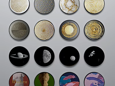 Decorative Round Framed Paintings with Diverse Patterns Textures and Themed Art Designs 3d model