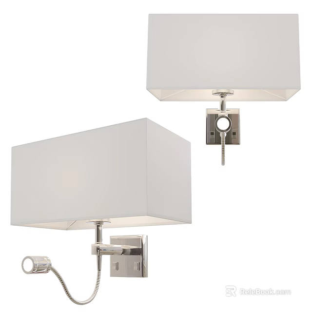 Modern Wall Sconce With White Fabric Shade And Sleek Metal Frame Design 3d model 