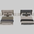 Elegant Modern Double Bed With Upholstered Headboard Metal Trim Fabric And Decorative Pillows