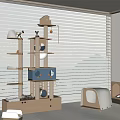Modern Indoor Cat Furniture With Wooden Tree Bed And Blinds Design