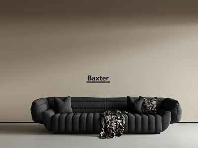 Baxter Black Sectional Sofa With Throw Pillows And Patterned Throw Blanket 3d model